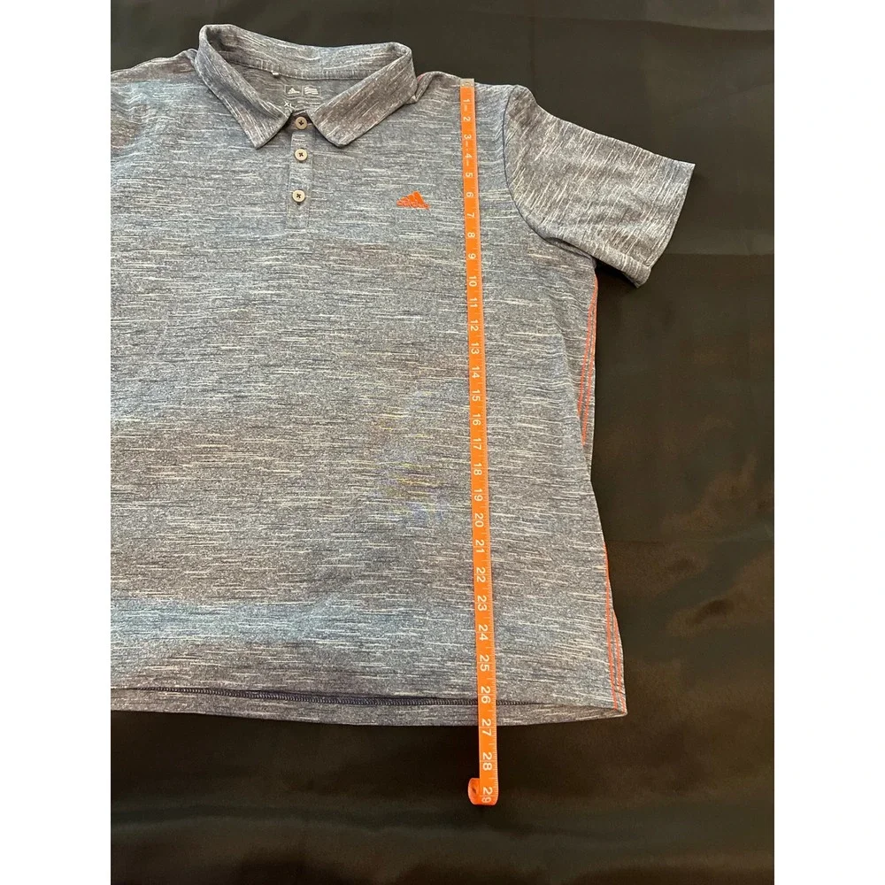 Adidas Golf Mens XL Blue Space Dye Heathered Polo Shirt Orange Logo RN 88387